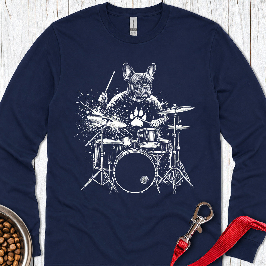 French Bulldog Drummer Long Sleeve — Navy