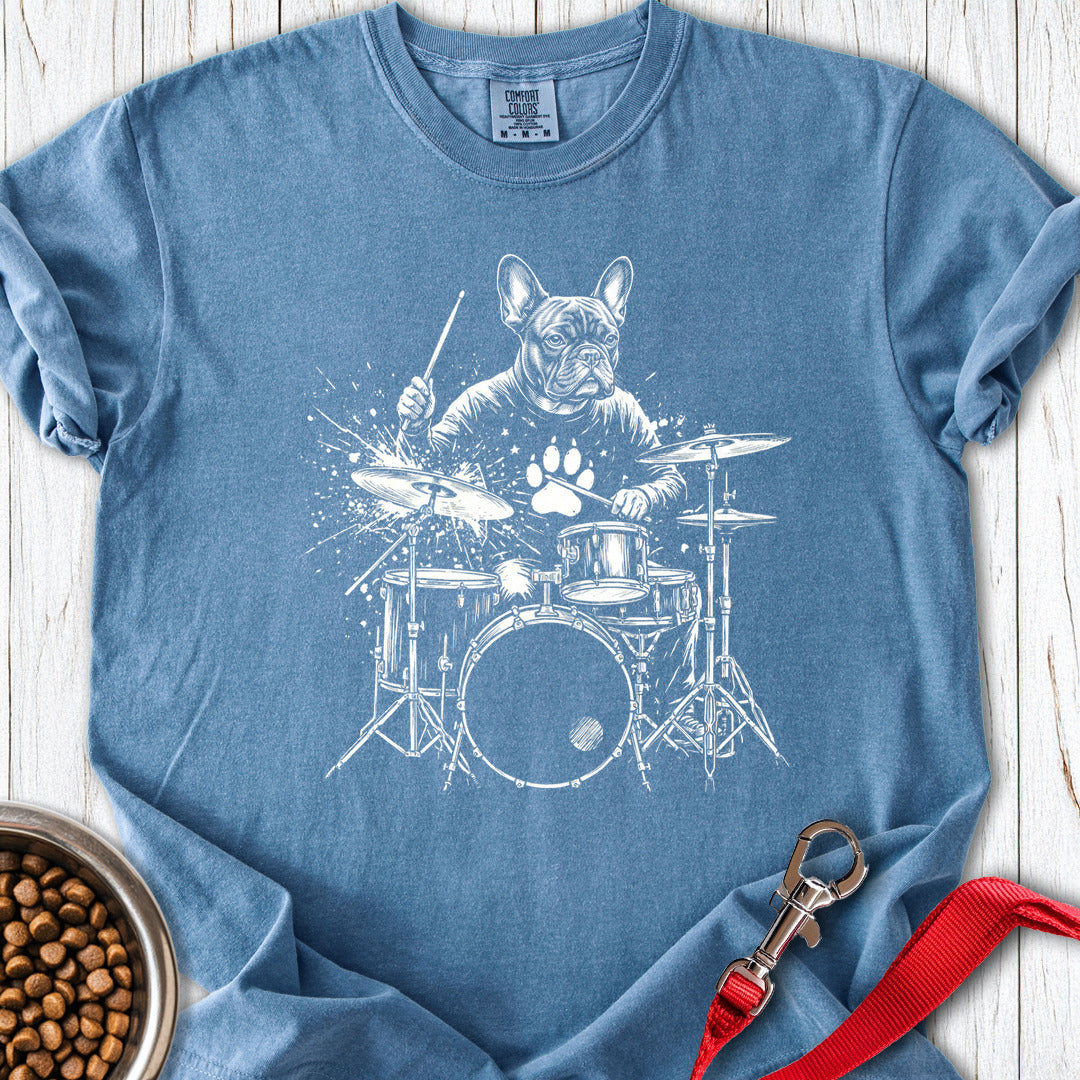 French Bulldog Drummer Premium Tee Blue Jean
