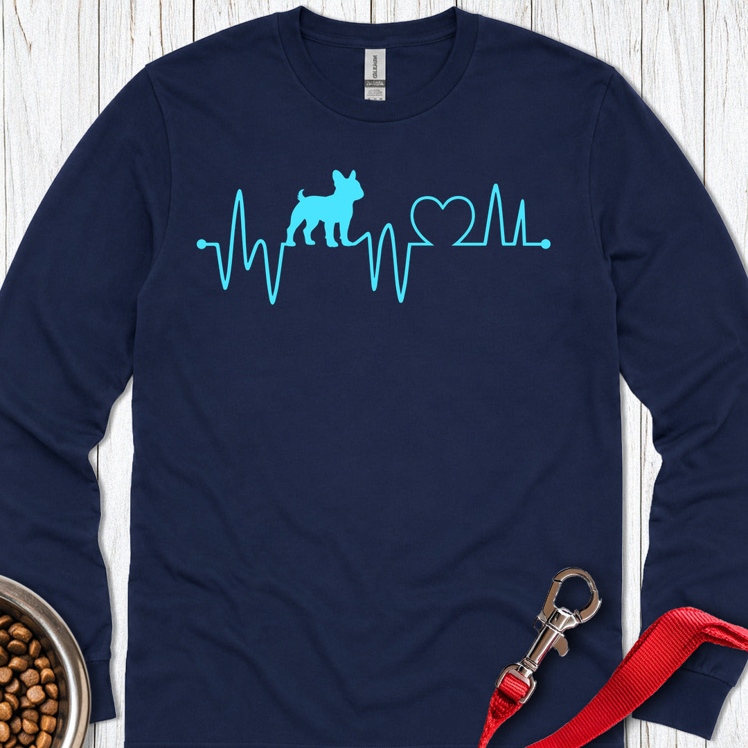 French Bulldog Heartbeat Long Sleeve — Navy