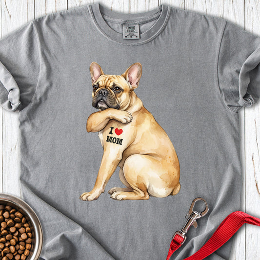 French Bulldog I Love Mom Premium Tee Grey