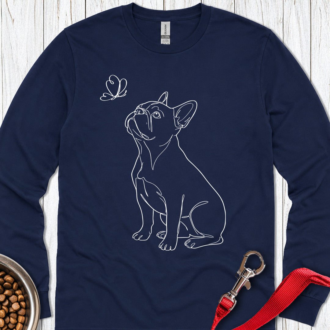 French Bulldog Line Art Long Sleeve — Navy