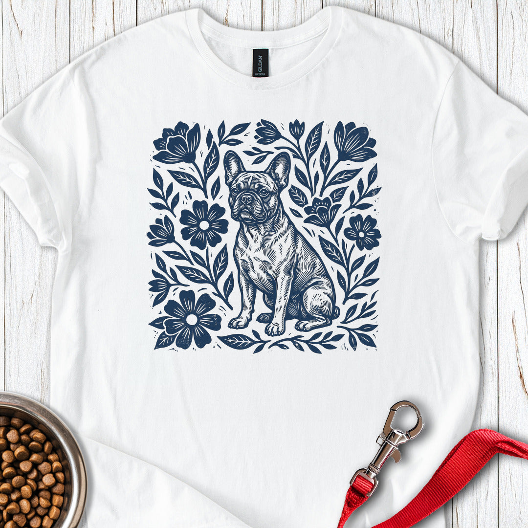 French Bulldog Linocut White