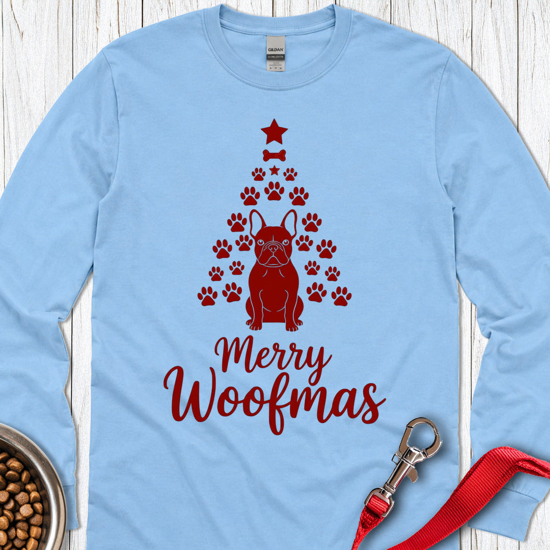 French Bulldog Merry Woofmas Christmas Long Sleeve — Carolina Blue