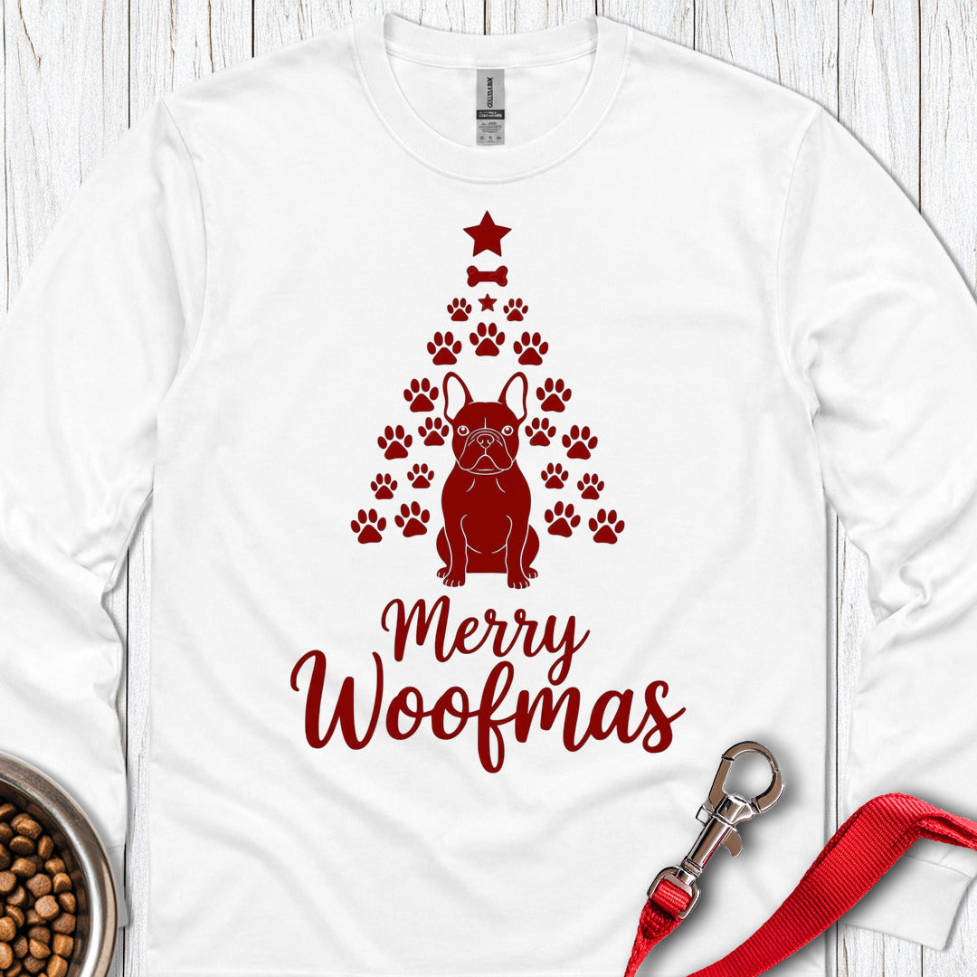 French Bulldog Merry Woofmas Christmas Long Sleeve — White
