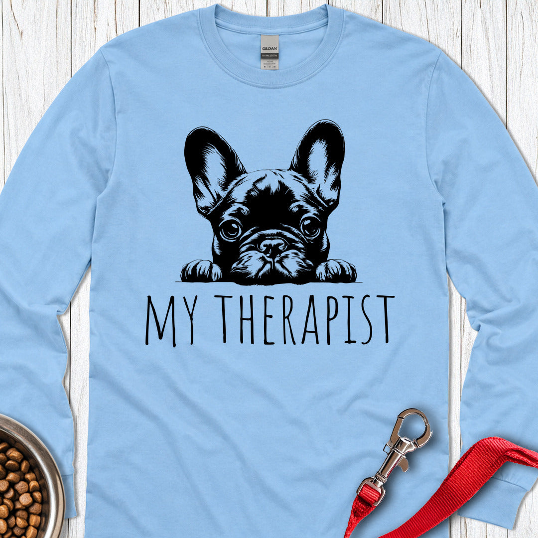 French Bulldog My Therapist Long Sleeve — Carolina Blue