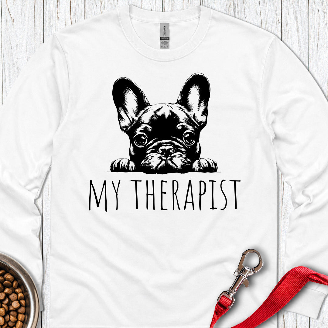 French Bulldog My Therapist Long Sleeve — White