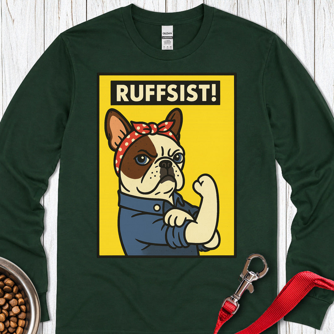 French Bulldog Rosie the Riveter Long Sleeve — Forest Green