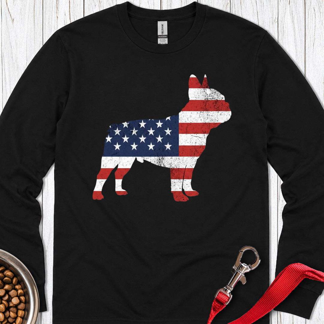 French Bulldog Silhouette USA Long Sleeve — Black