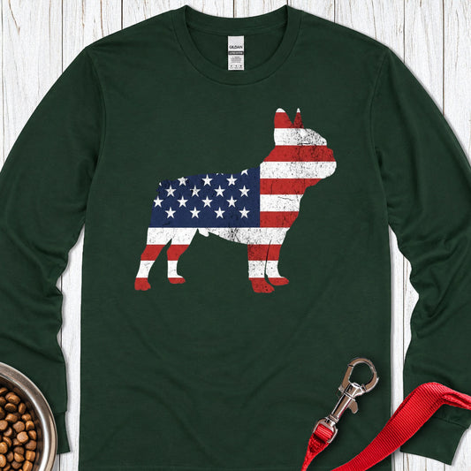 French Bulldog Silhouette USA Long Sleeve — Forest Green