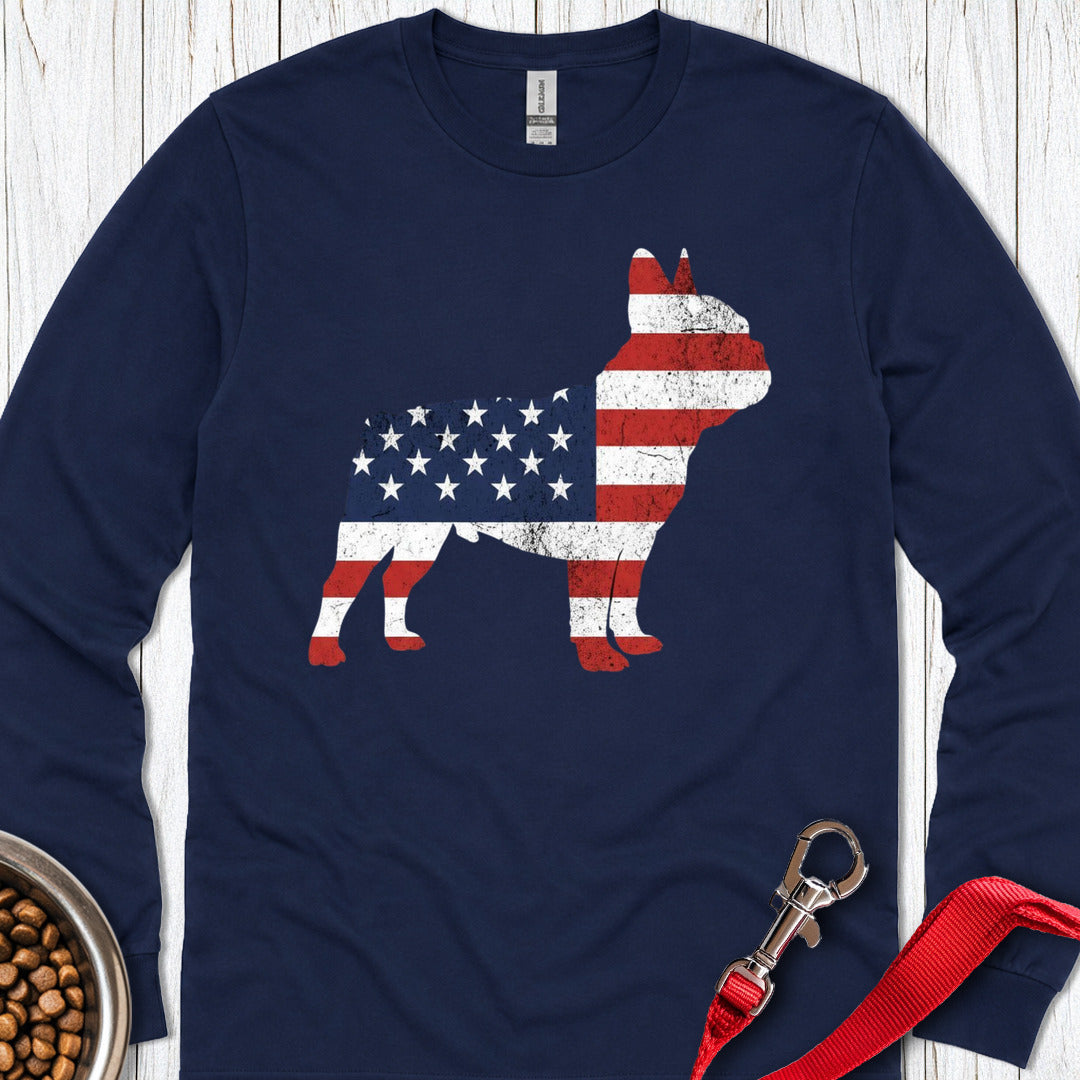 French Bulldog Silhouette USA Long Sleeve — Navy