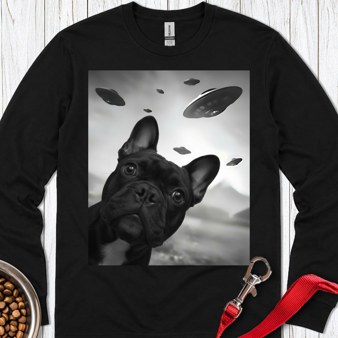 French Bulldog UFO Selfie Long Sleeve — Black