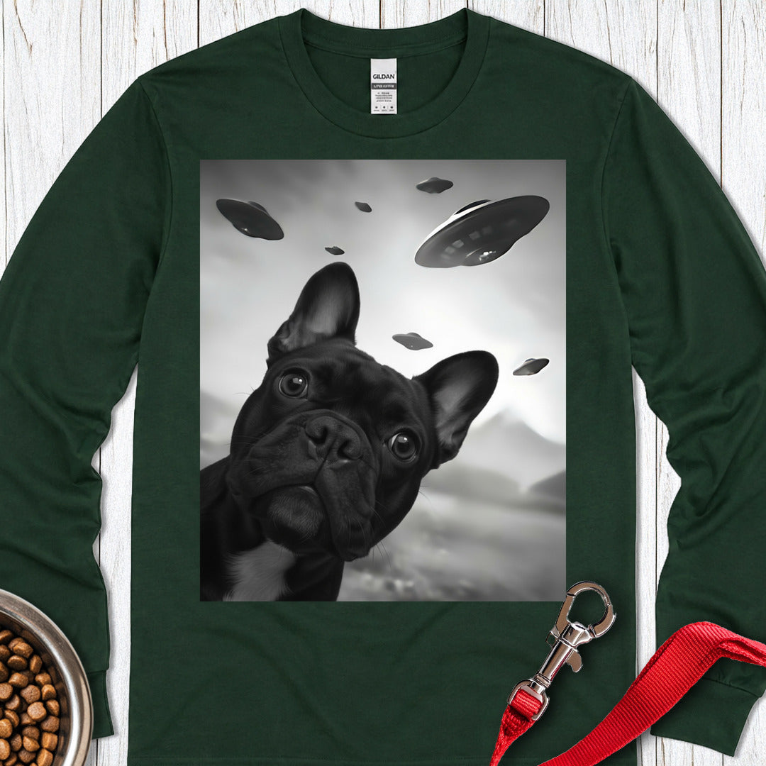 French Bulldog UFO Selfie Long Sleeve — Forest Green