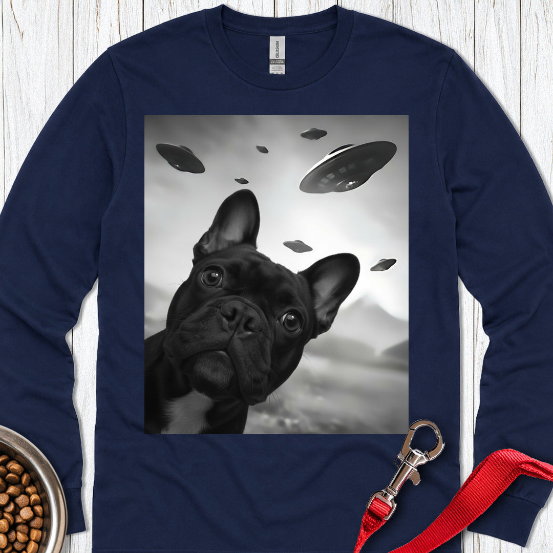 French Bulldog UFO Selfie Long Sleeve — Navy