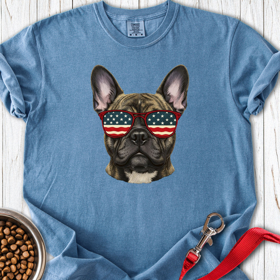 French Bulldog USA Glasses Premium Tee Blue Jean