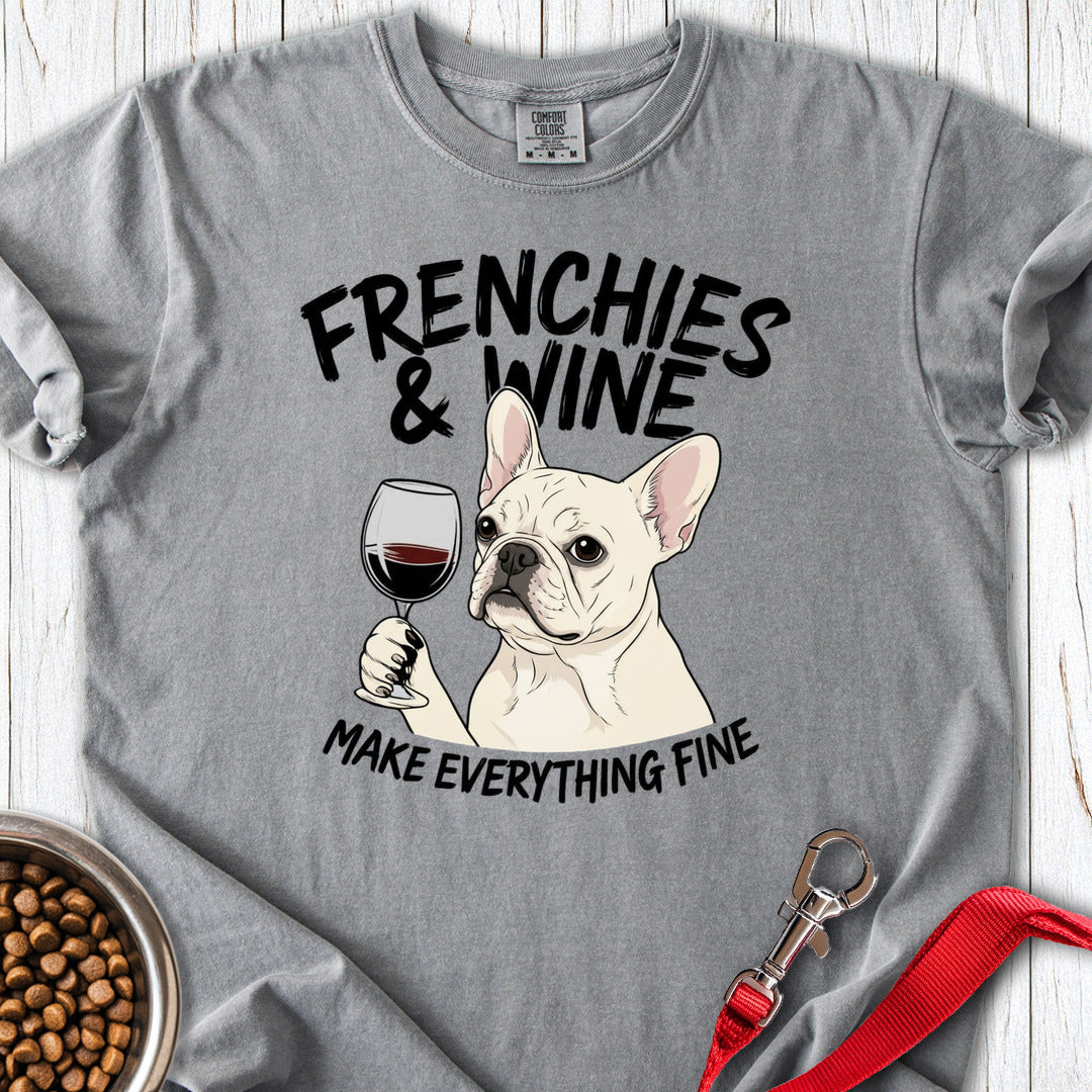 French Bulldog & Wine Premium Tee Grey