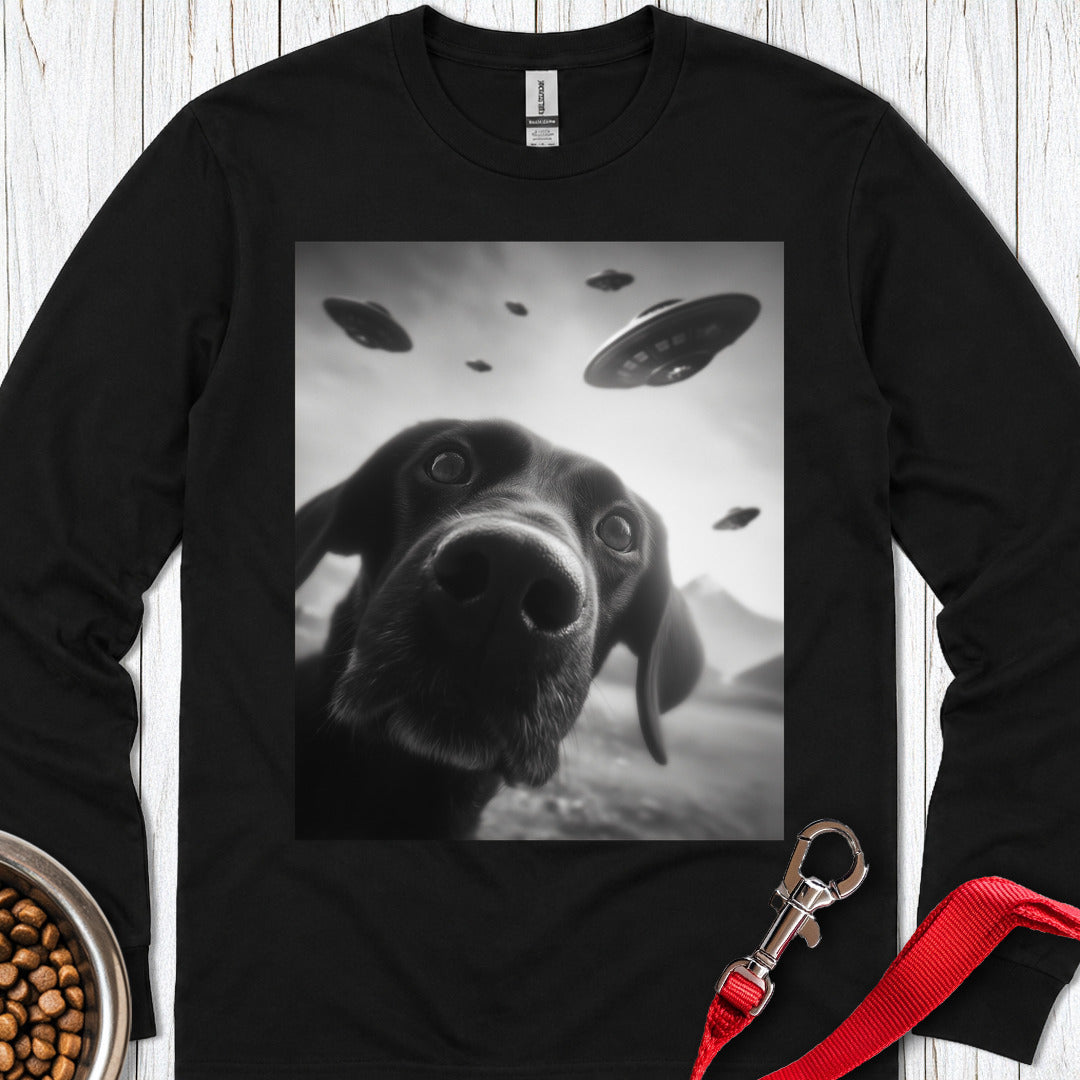 Funny Labrador UFO Long Sleeve — Black