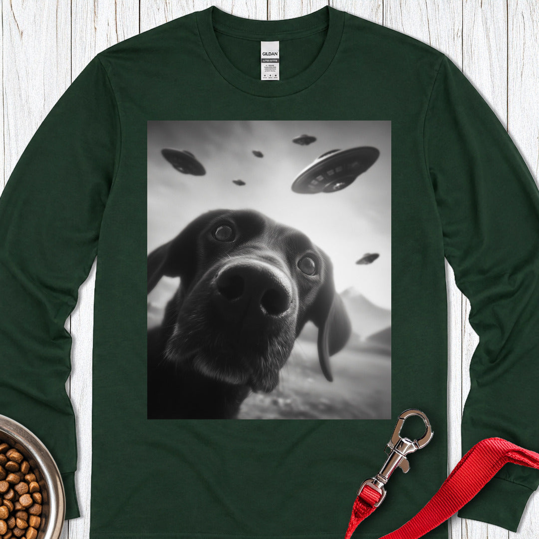 Funny Labrador UFO Long Sleeve — Forest Green