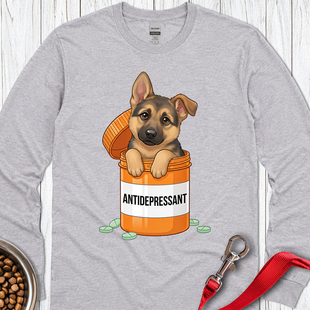 German Shepherd Antidepressant Long Sleeve — Sport Grey