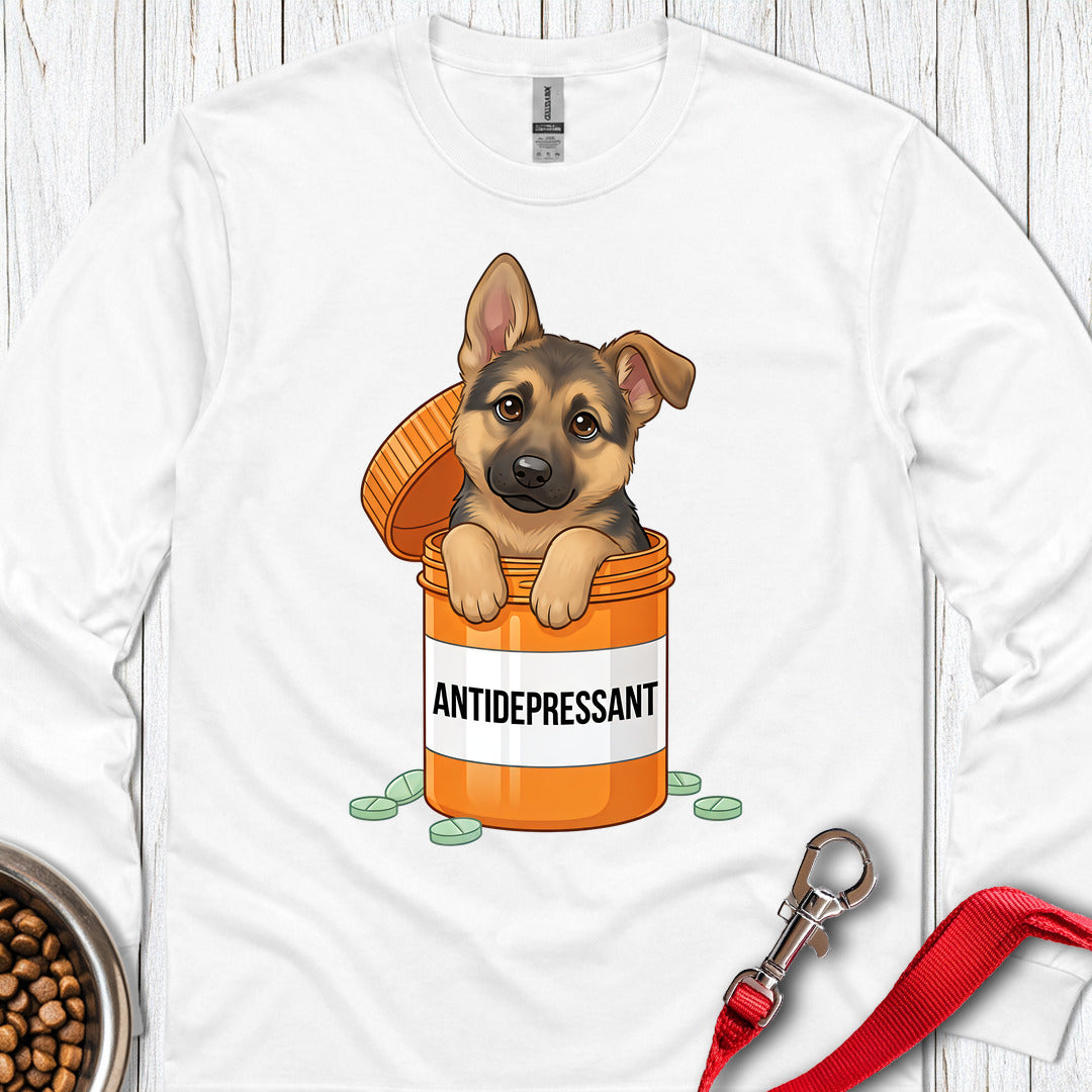 German Shepherd Antidepressant Long Sleeve — White