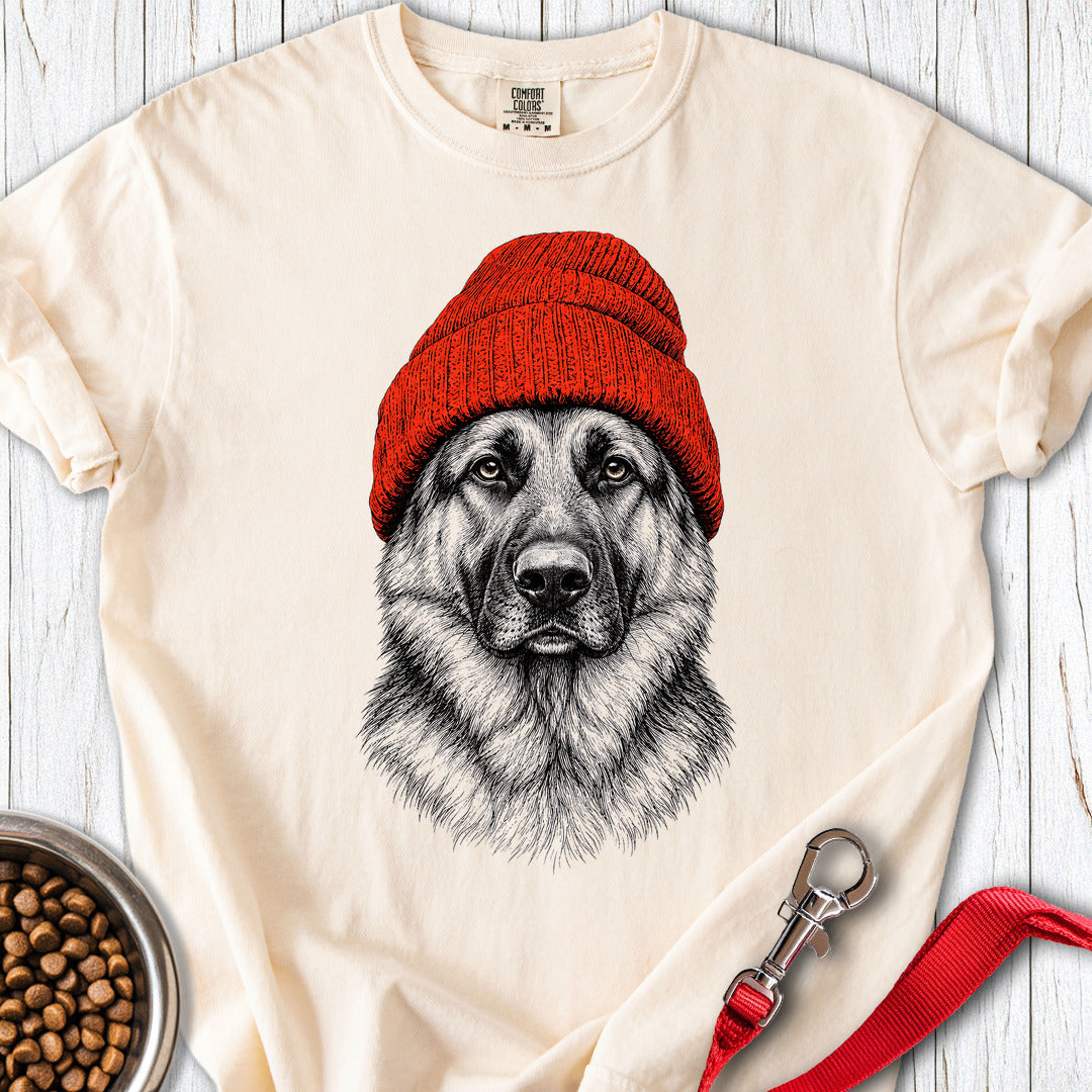 German Shepherd Beanie Premium Tee Ivory