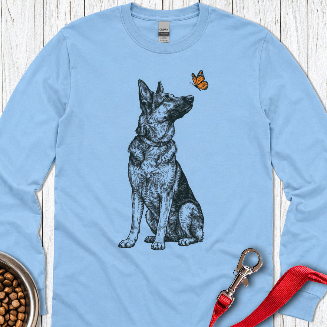 German Shepherd Butterfly Long Sleeve — Carolina Blue