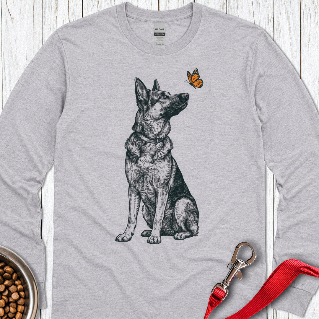 German Shepherd Butterfly Long Sleeve — Sport Grey