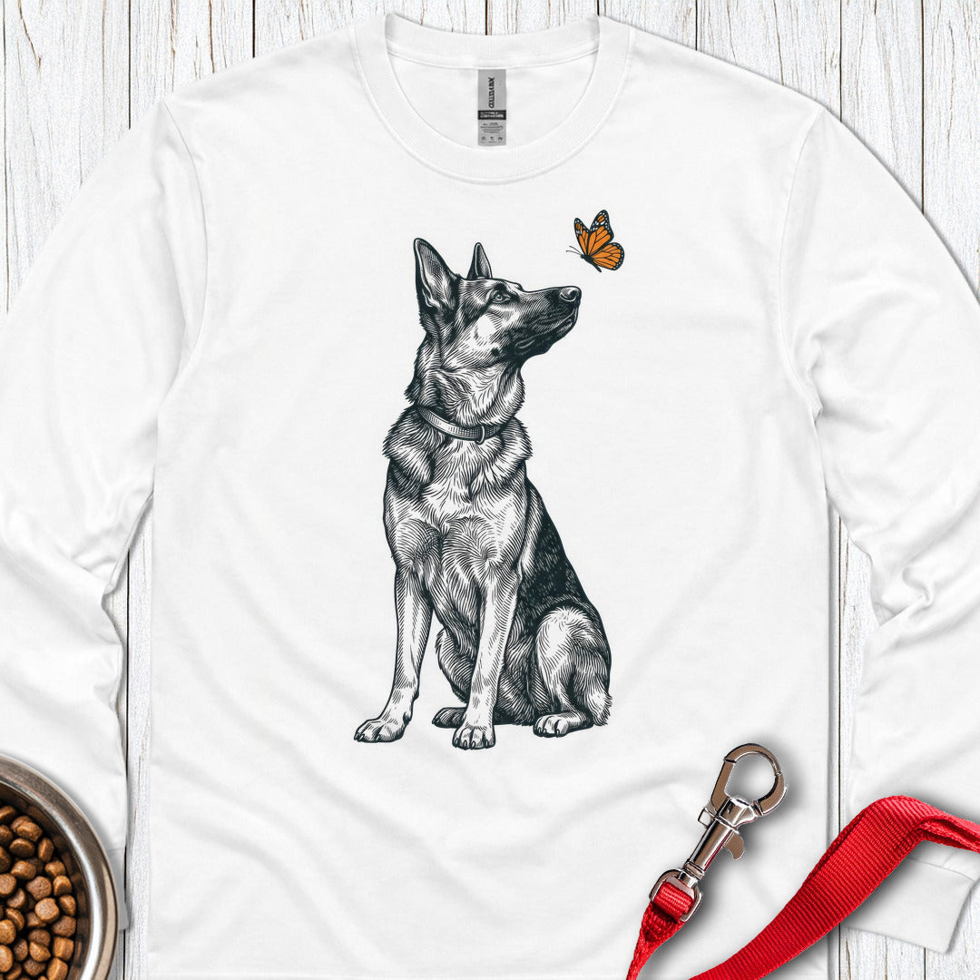 German Shepherd Butterfly Long Sleeve — White