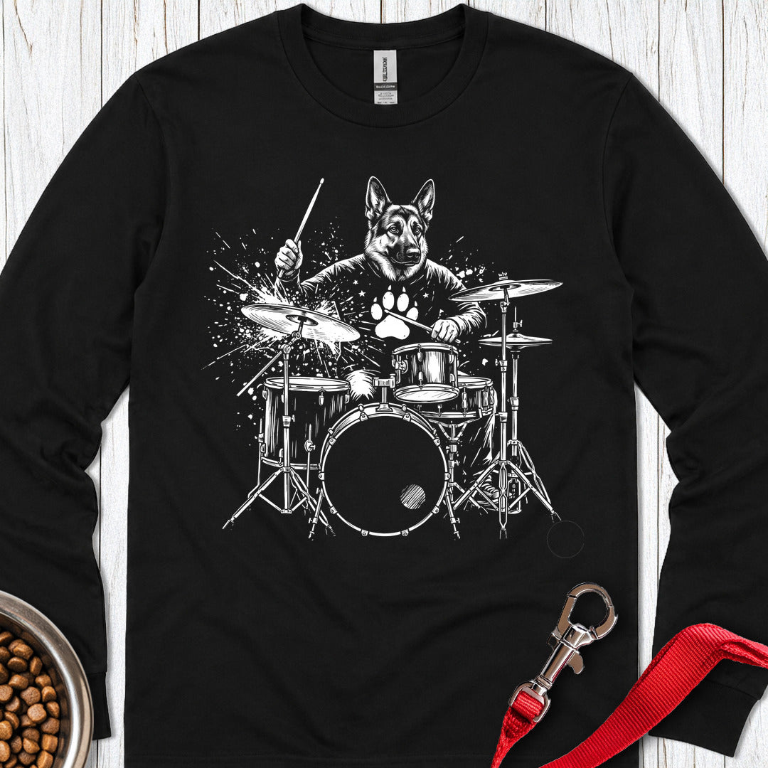 German Shepherd Drummer Long Sleeve — Black