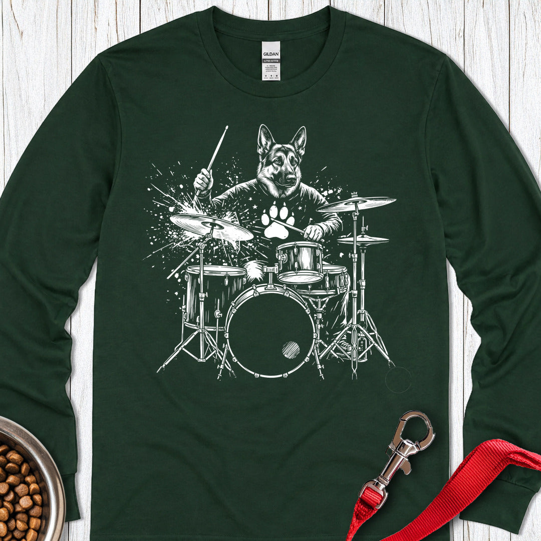 German Shepherd Drummer Long Sleeve — Forest Green