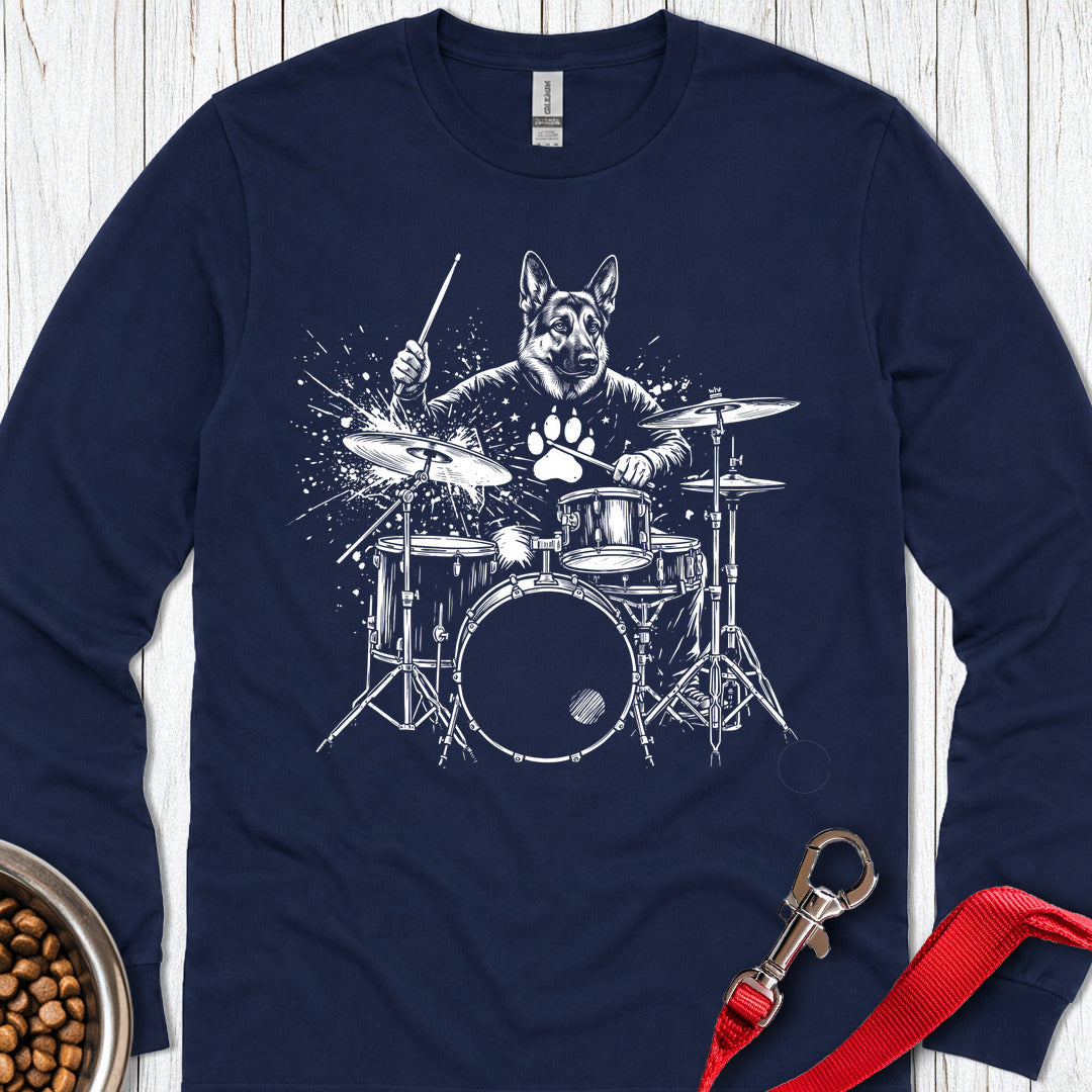 German Shepherd Drummer Long Sleeve — Navy