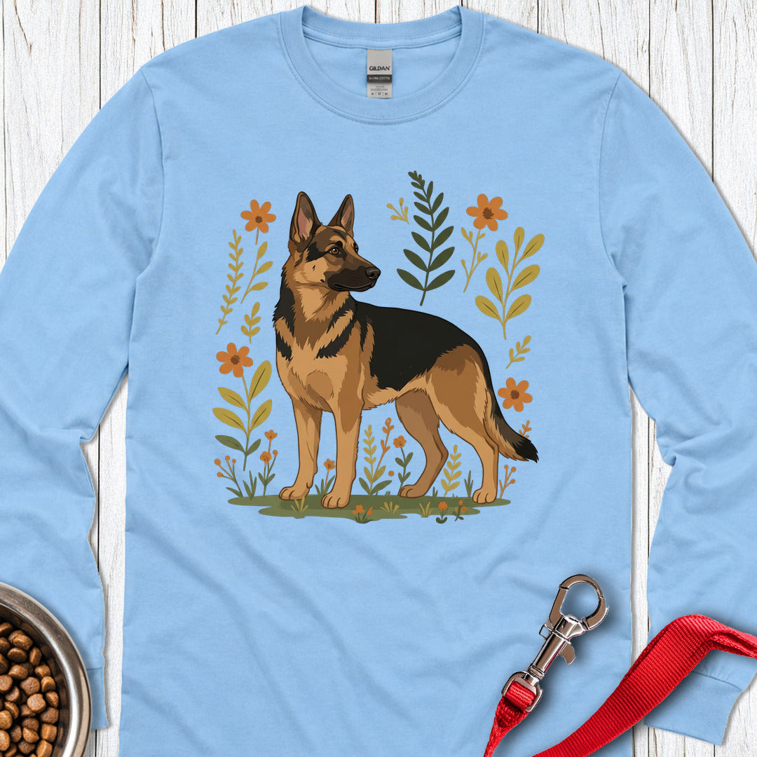 German Shepherd Flowers Long Sleeve — Carolina Blue