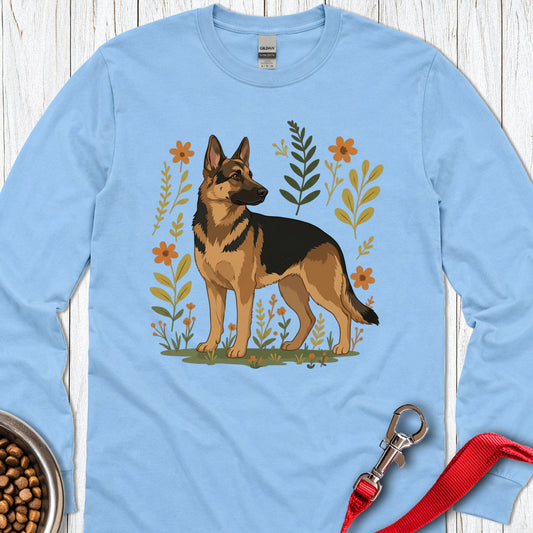 German Shepherd Flowers Long Sleeve — Carolina Blue