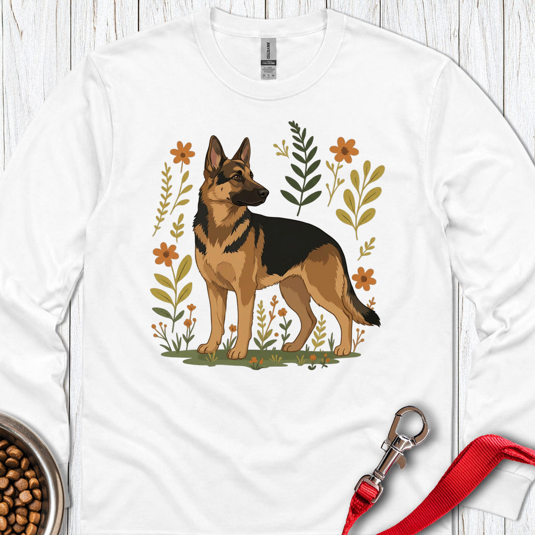 German Shepherd Flowers Long Sleeve — White