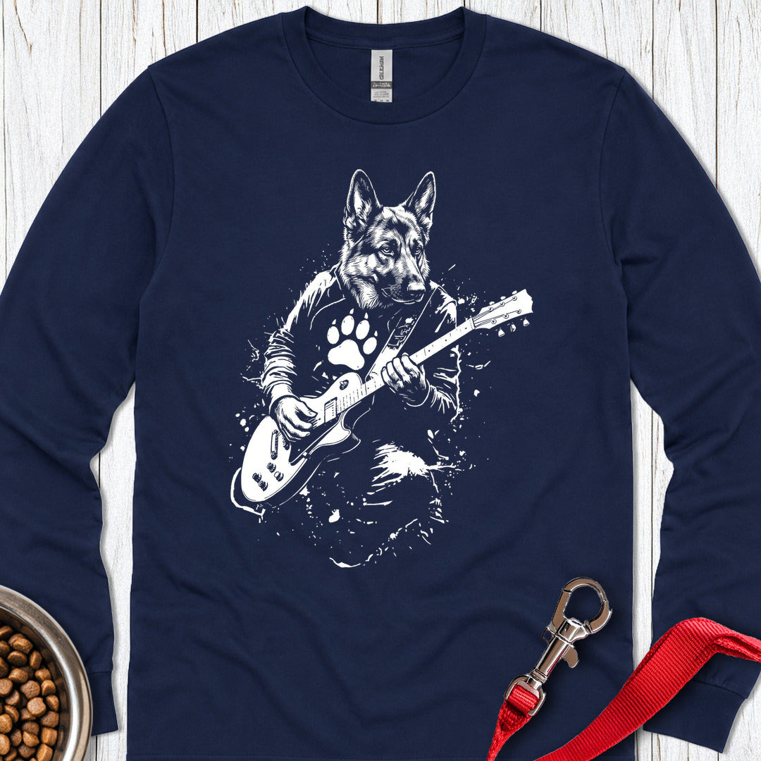 German Shepherd Guitar Long Sleeve — Navy