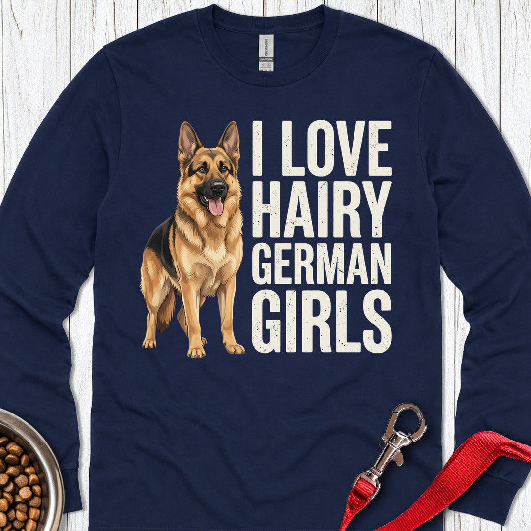 German Shepherd Hairy German Girls Long Sleeve — Navy