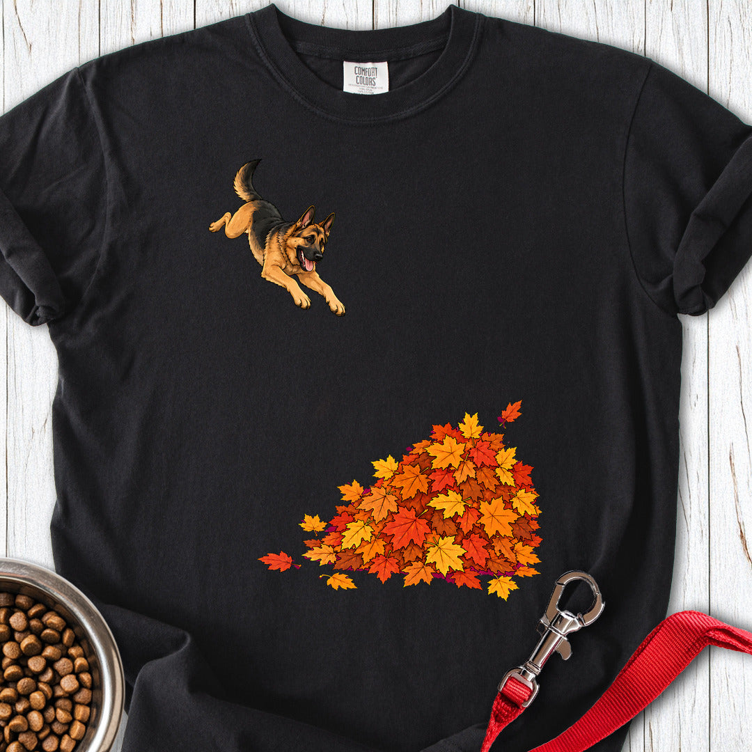German Shepherd Leaf Pile Premium Tee — Black
