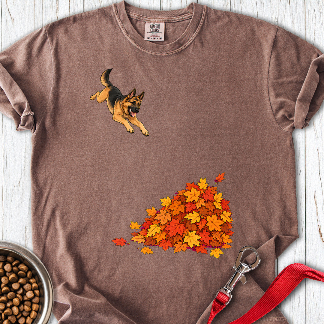 German Shepherd Leaf Pile Premium Tee — Espresso