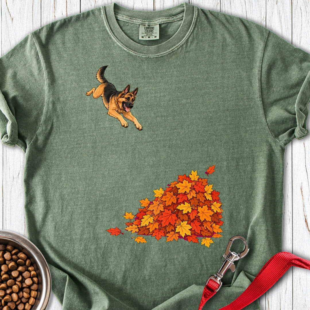 German Shepherd Leaf Pile Premium Tee — Moss