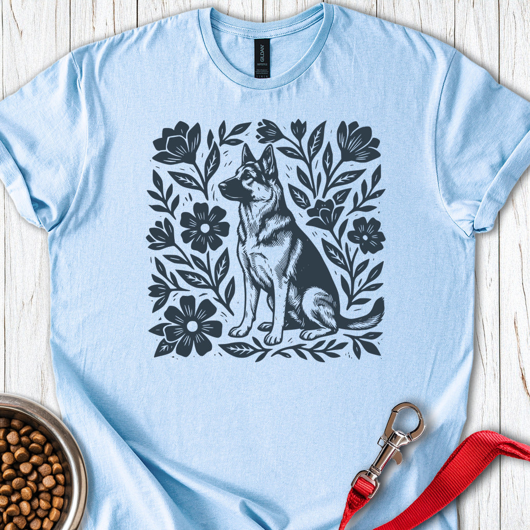 German Shepherd Linocut Light Blue