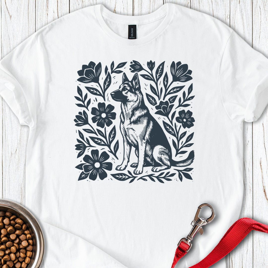 German Shepherd Linocut White