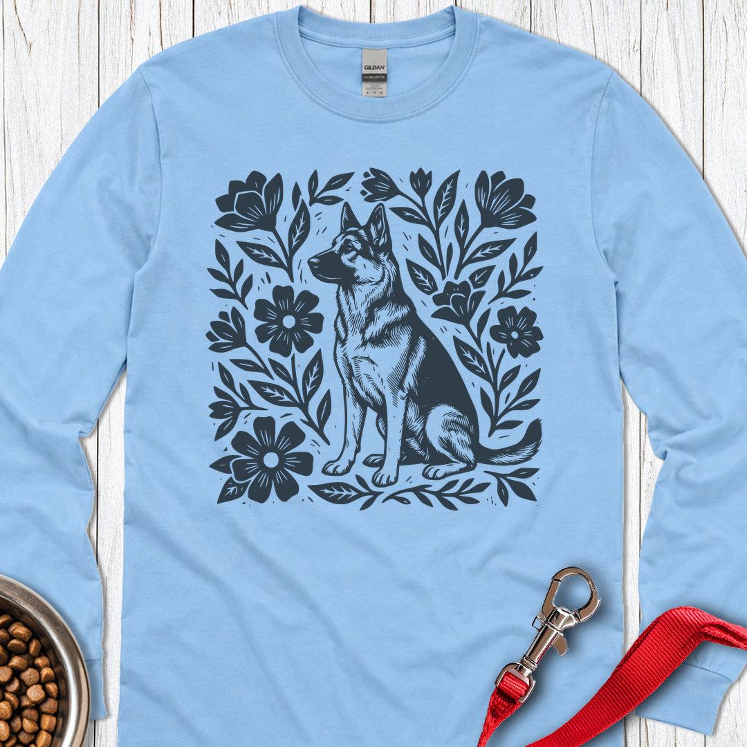 German Shepherd Linocut Long Sleeve — Carolina Blue