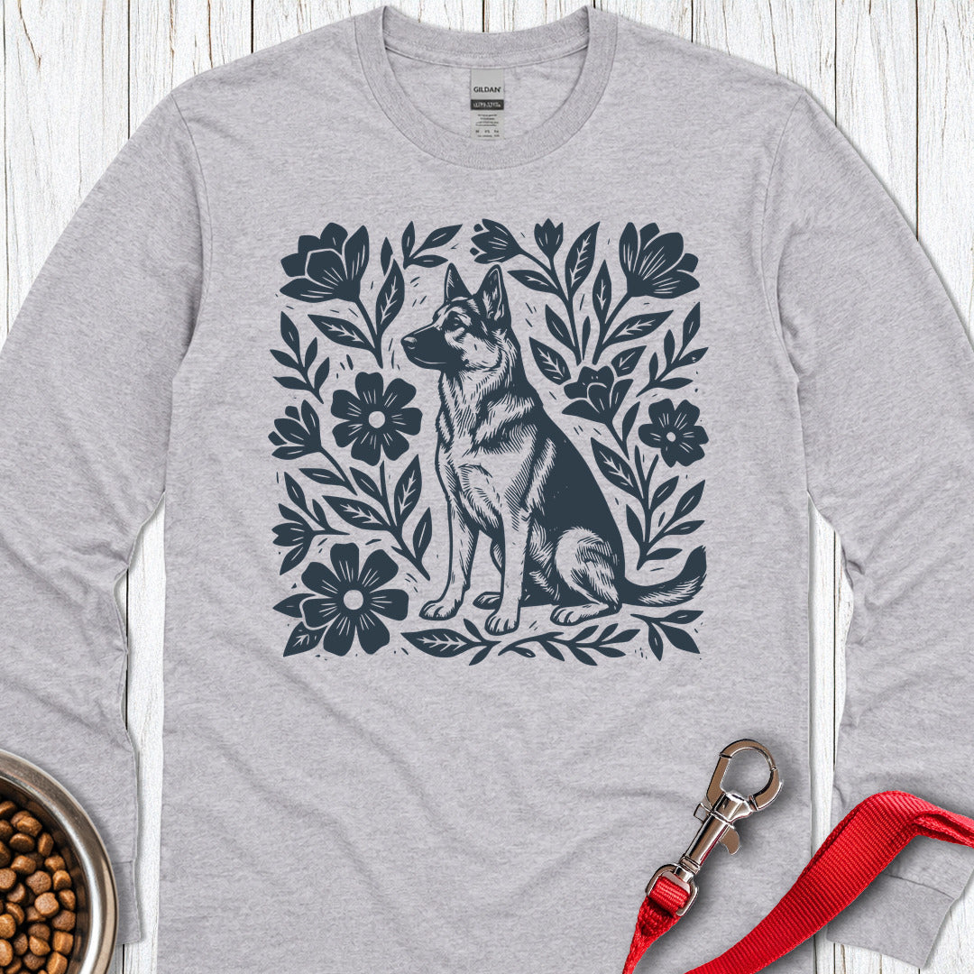 German Shepherd Linocut Long Sleeve — Sport Grey
