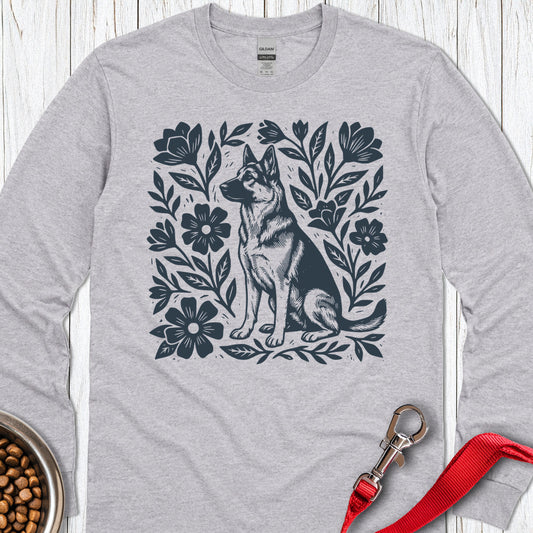 German Shepherd Linocut Long Sleeve — Sport Grey