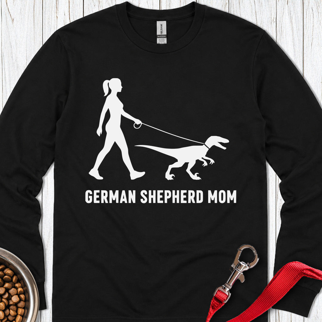 german Shepherd Mom Velociraptor Long Sleeve — Black