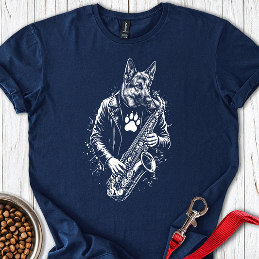 German Shepherd Saxophone Navy