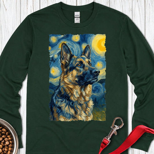 German Shepherd van Gogh Long Sleeve — Forest Green