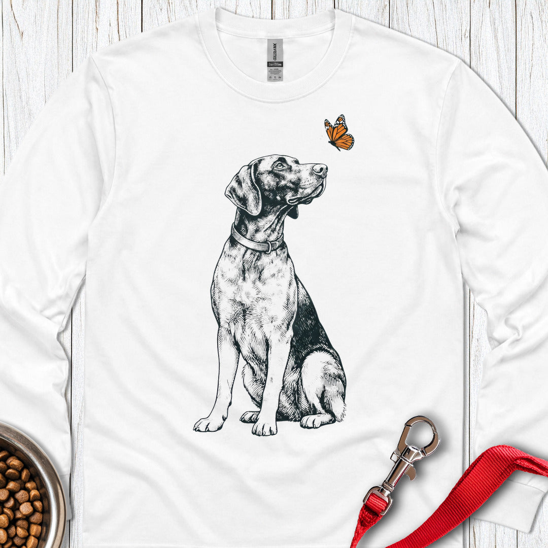 German Shorthaired Pointer Butterfly Long Sleeve — White