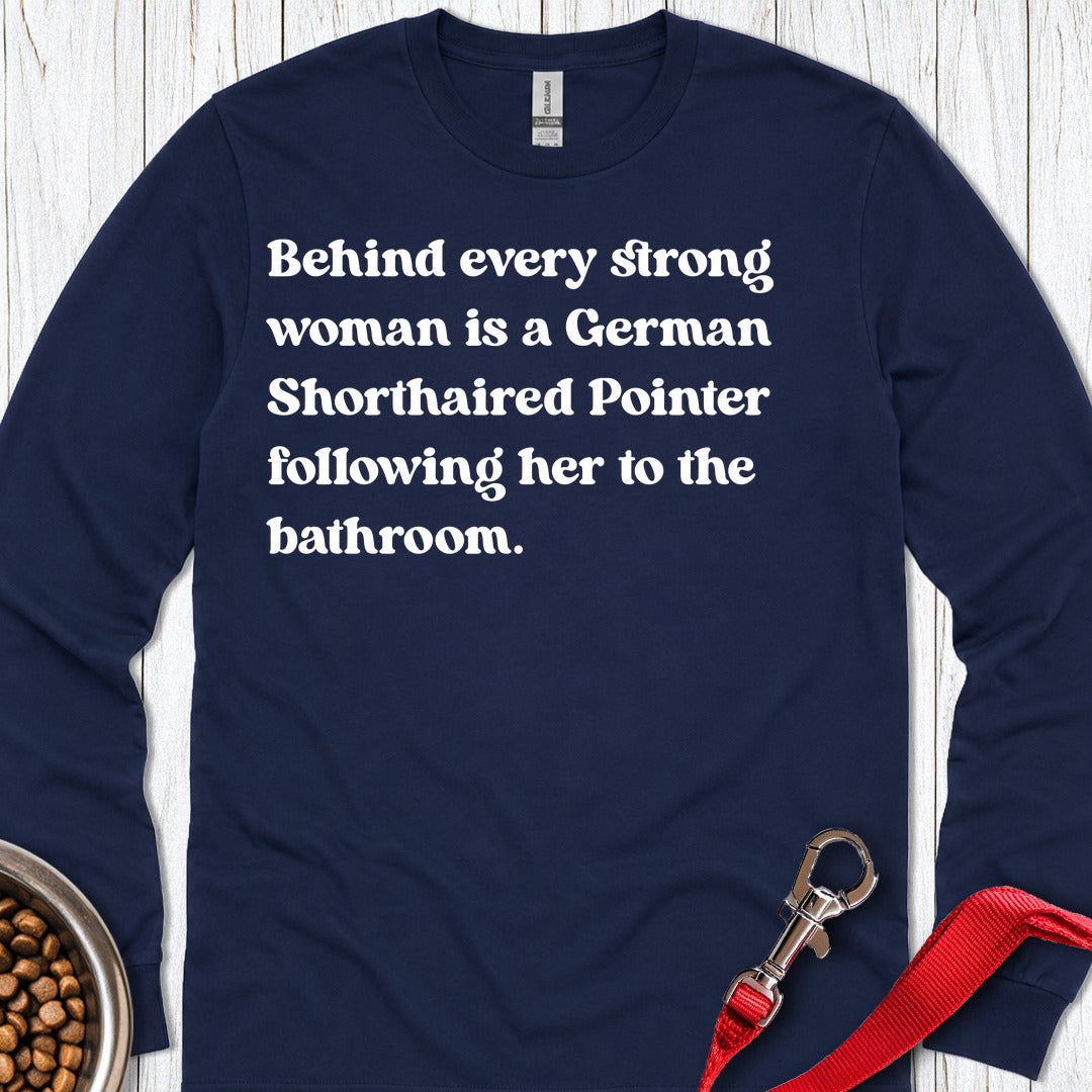 German Shorthaired Pointer Strong Woman Long Sleeve — Navy