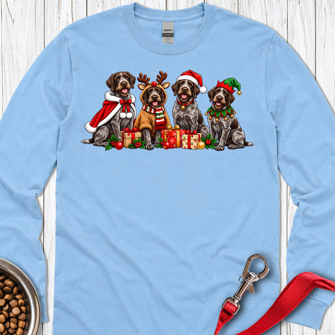 German Wirehaired Pointer Christmas Group Long Sleeve — Carolina Blue