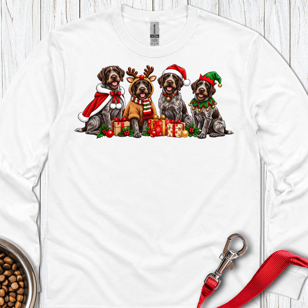 German Wirehaired Pointer Christmas Group Long Sleeve — White